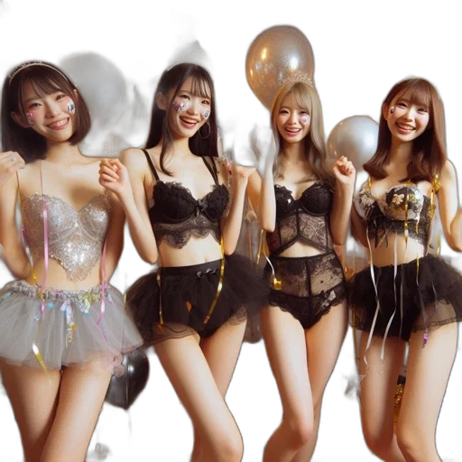 concept art, four, young, women transparent PNG cut-out