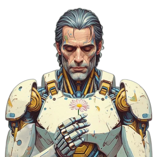 robot, face, crown, sword transparent PNG cut-out