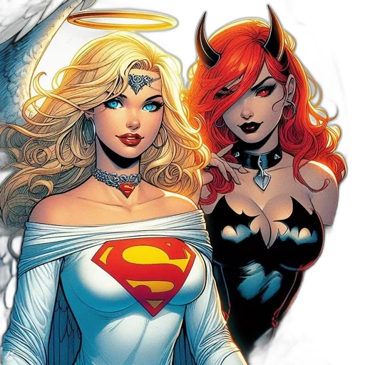 comic book art, concept art, two, contrasting transparent PNG cut-out