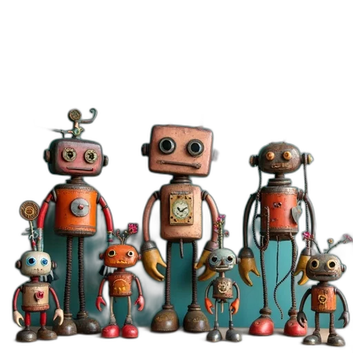 robot, staff, concept art, 3d render transparent PNG cut-out