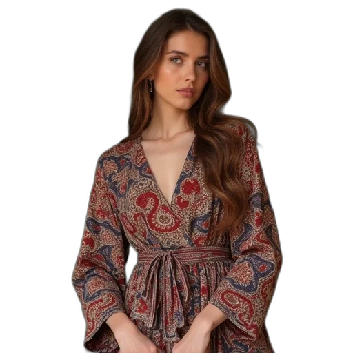 dress, jacket, jewelry, earth tones transparent PNG cut-out