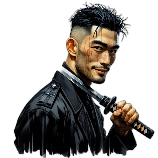 staff, face, weapon, jacket transparent PNG cut-out