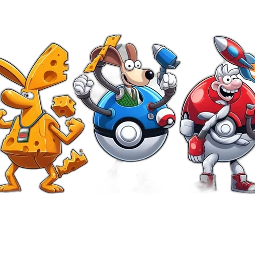 concept art, 3d render, pixel art, three transparent PNG cut-out