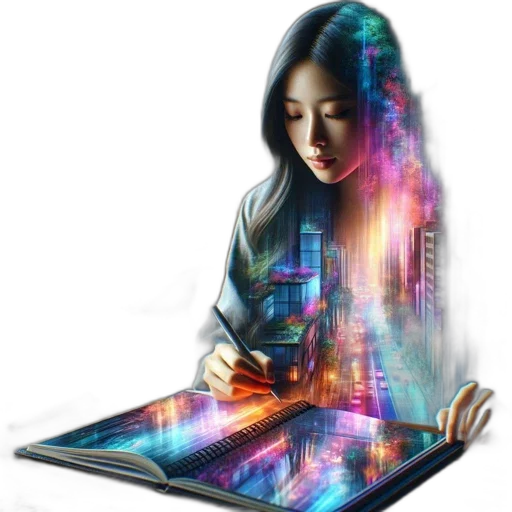 dress, robot, cyberpunk, fantasy art transparent PNG cut-out