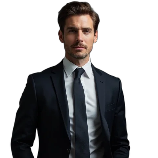 jacket, staff, face, photorealistic transparent PNG cut-out