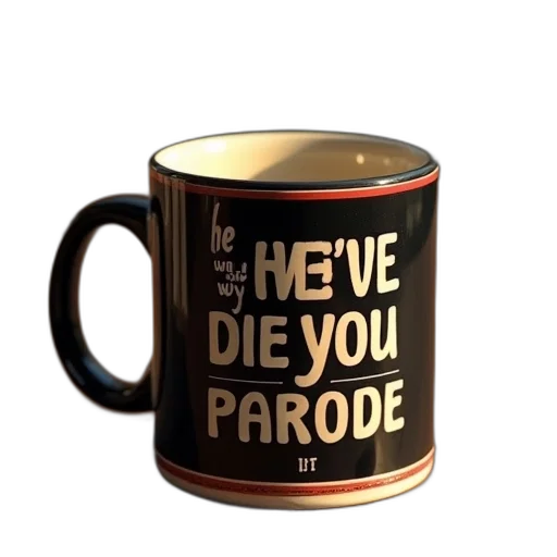 die, parody, coffee, mug transparent PNG cut-out