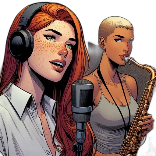 comic book art, concept art, cartoon, two transparent PNG cut-out