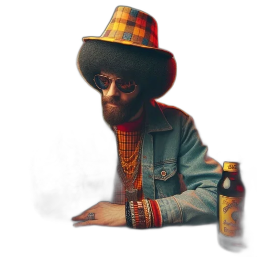 jacket, hat, bottle, face transparent PNG cut-out