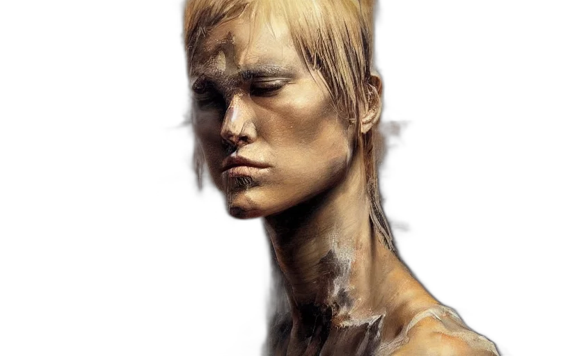face, hair, photorealistic, oil painting transparent PNG cut-out