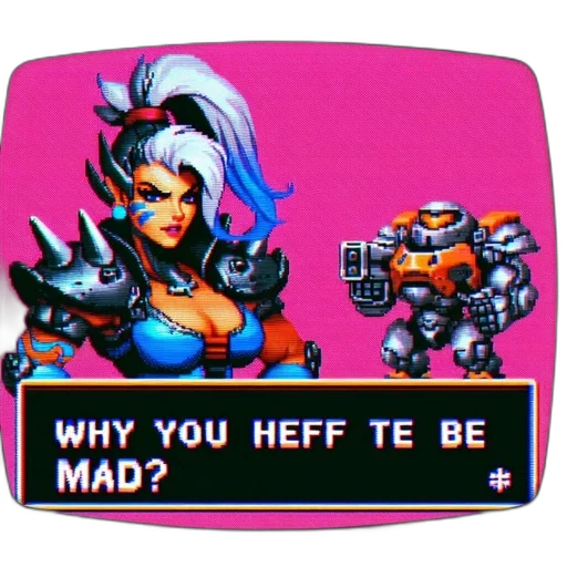 robot, weapon, vaporwave, pixel art transparent PNG cut-out