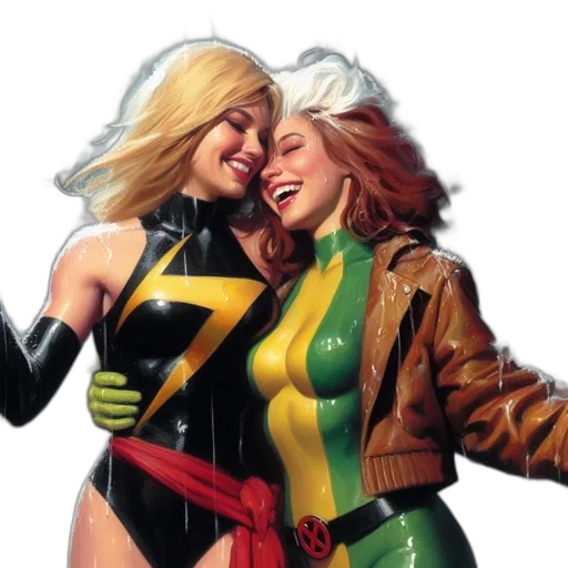comic book art, concept art, two, female transparent PNG cut-out