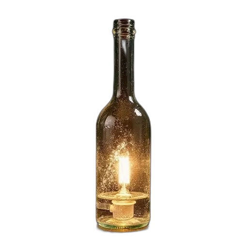 bottle, 3d render, golden, water transparent PNG cut-out