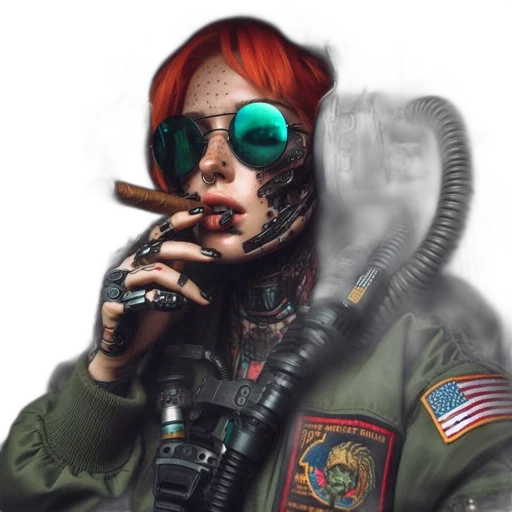 jacket, weapon, face, cyberpunk transparent PNG cut-out
