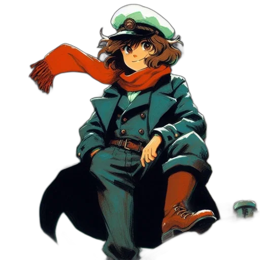 hat, jacket, staff, weapon transparent PNG cut-out