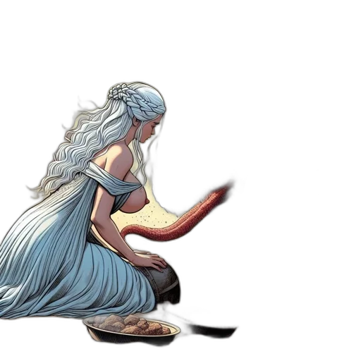 dress, dragon, sword, staff transparent PNG cut-out