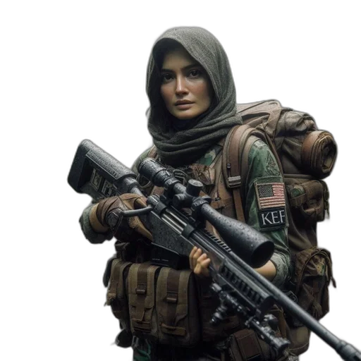 weapon, jacket, staff, face transparent PNG cut-out