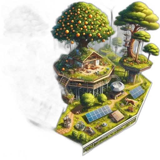 tree, building, concept art, 3d render transparent PNG cut-out