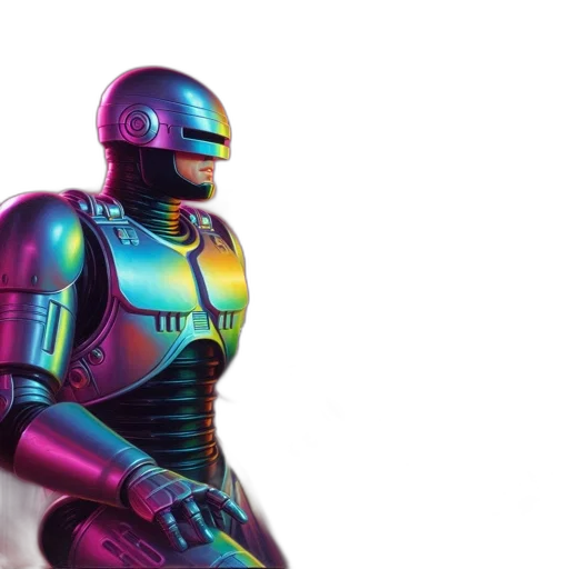 robot, 3d render, concept art, vaporwave transparent PNG cut-out