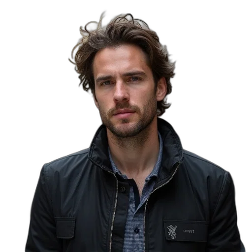jacket, staff, face, hair transparent PNG cut-out