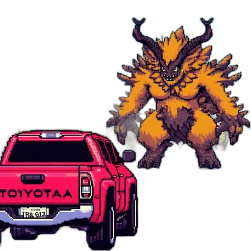 car, creature, dragon, pixel art transparent PNG cut-out