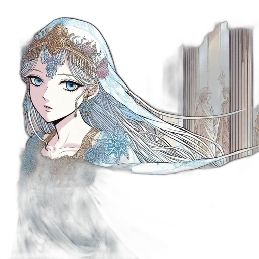 crown, dress, hair, staff transparent PNG cut-out