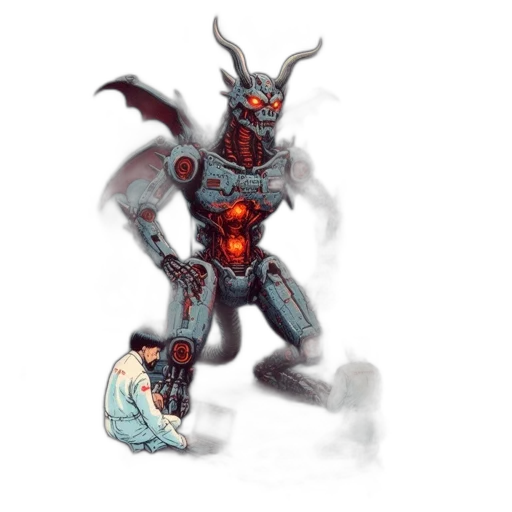 robot, dragon, staff, creature transparent PNG cut-out