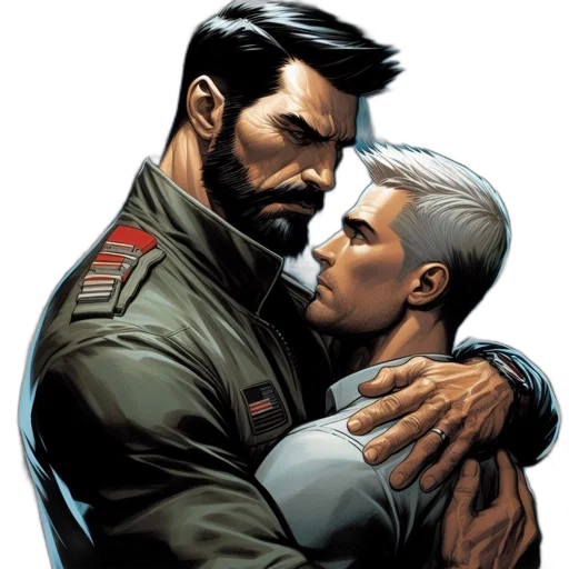 comic book art, concept art, two, men transparent PNG cut-out