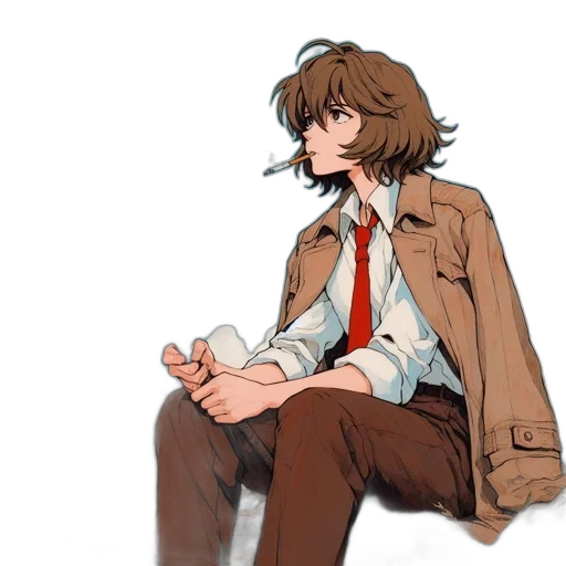 jacket, staff, face, concept art transparent PNG cut-out