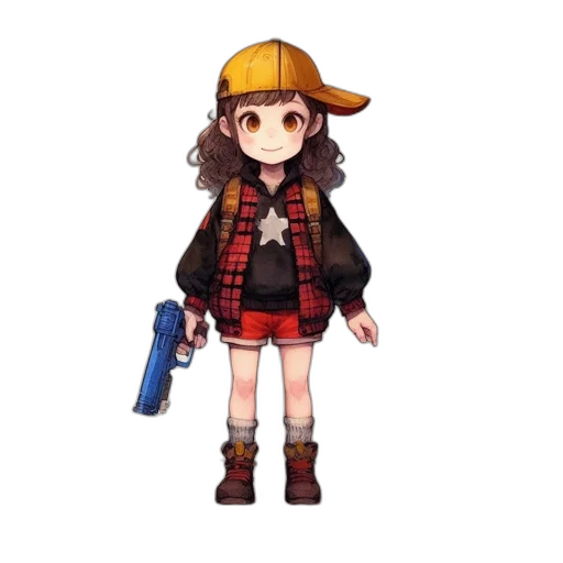 weapon, staff, hat, jacket transparent PNG cut-out