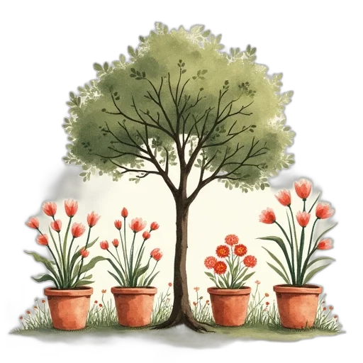 tree, flower, crown, watercolor transparent PNG cut-out