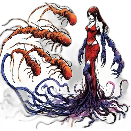 creature, hair, dress, concept art transparent PNG cut-out