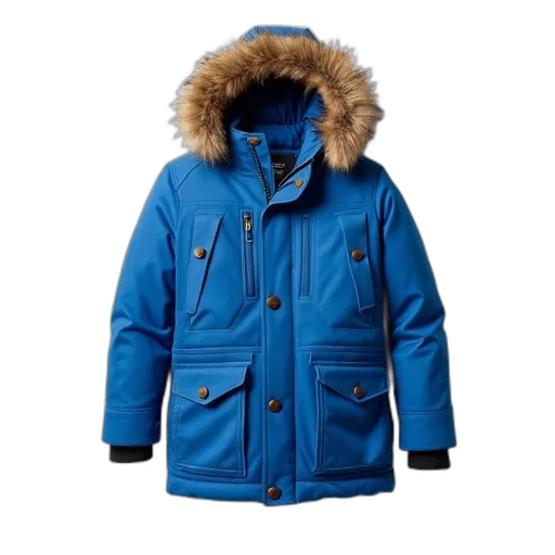 jacket, blue, winter, fur-lined transparent PNG cut-out