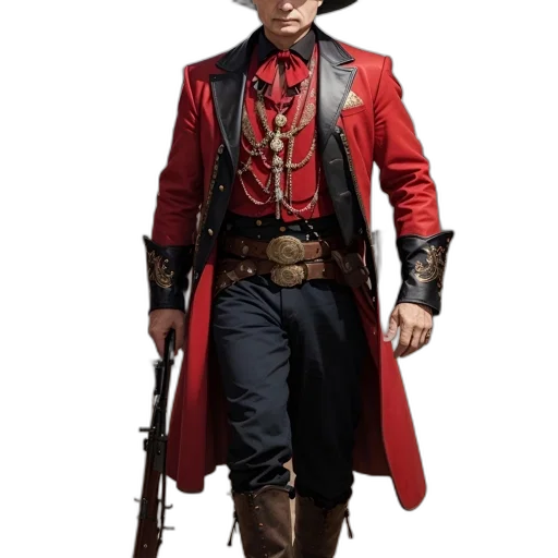 jacket, staff, hat, weapon transparent PNG cut-out