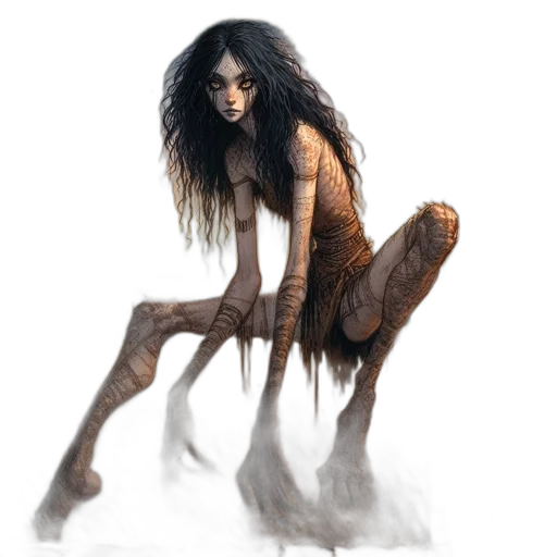 creature, hair, dress, concept art transparent PNG cut-out