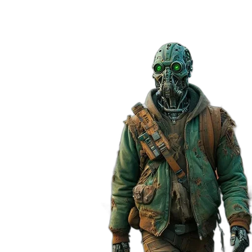 mask, jacket, creature, weapon transparent PNG cut-out