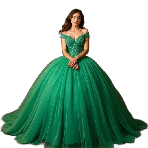 dress, crown, photorealistic, green transparent PNG cut-out