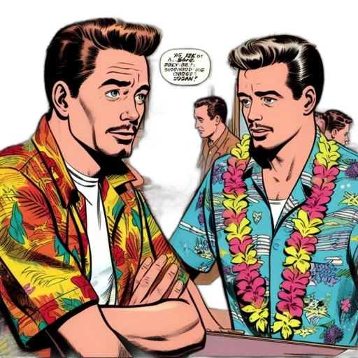 comic book art, cartoon, two, characters transparent PNG cut-out