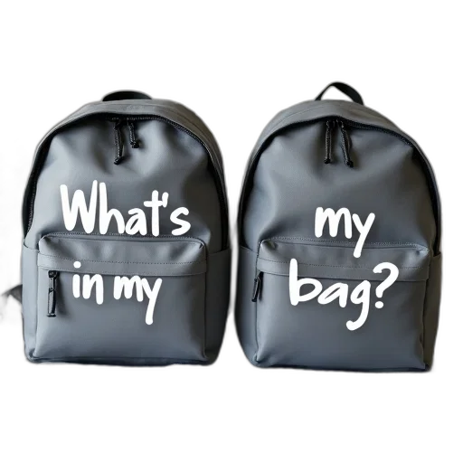 pair, identical, grey, backpacks transparent PNG cut-out
