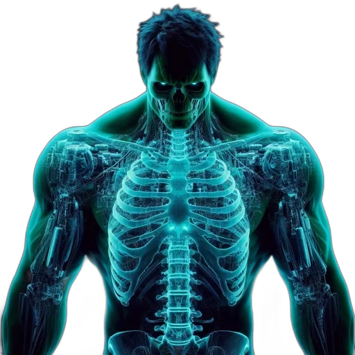 translucent, blue, skeletal, humanoid transparent PNG cut-out