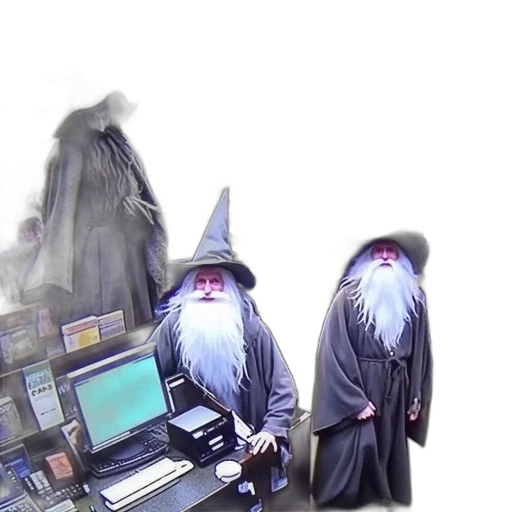 vaporwave, cyberpunk, three, gandalf-like transparent PNG cut-out