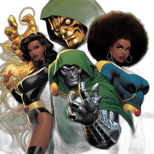 comic book art, concept art, four, characters transparent PNG cut-out