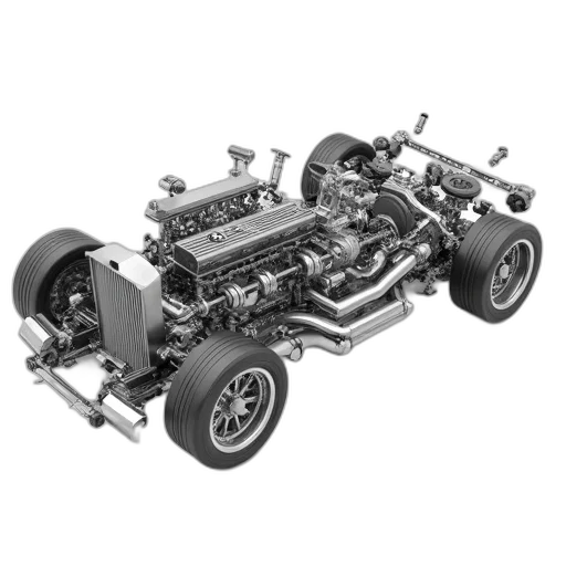 car, 3d render, exploded, diagram transparent PNG cut-out