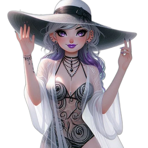 dress, jewelry, hat, staff transparent PNG cut-out