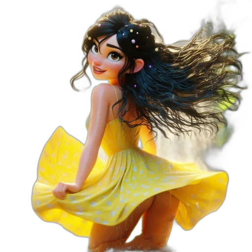 dress, hair, jewelry, 3d render transparent PNG cut-out