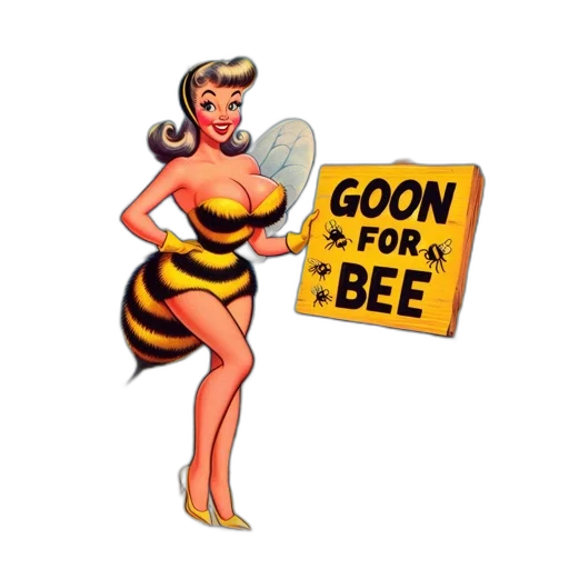 woman, dressed, bee, stands transparent PNG cut-out
