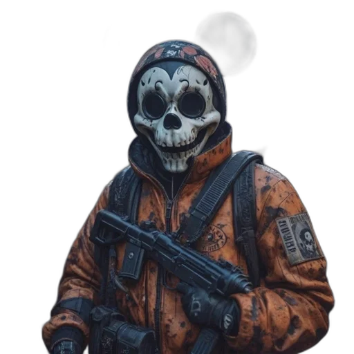 mask, jacket, weapon, staff transparent PNG cut-out