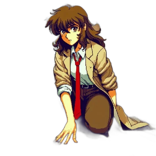 jacket, staff, weapon, pixel art transparent PNG cut-out