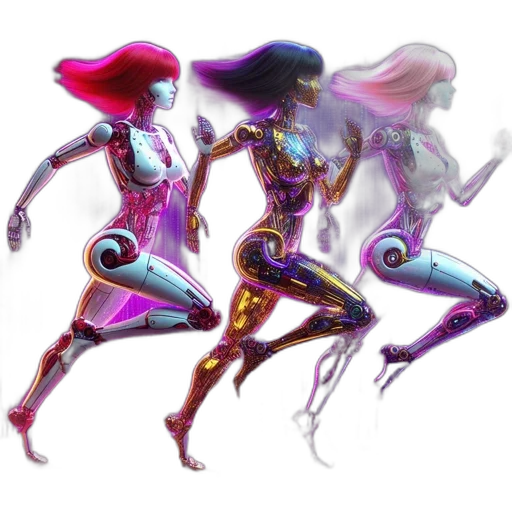 robot, concept art, cyberpunk, vaporwave transparent PNG cut-out