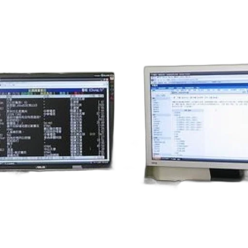 computer, workstation, two, monitors transparent PNG cut-out