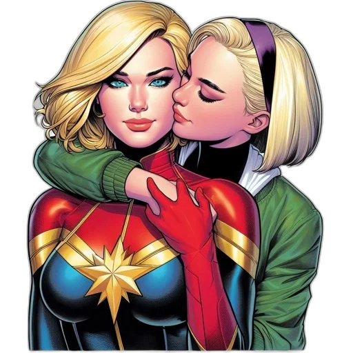 comic book art, concept art, two, females transparent PNG cut-out